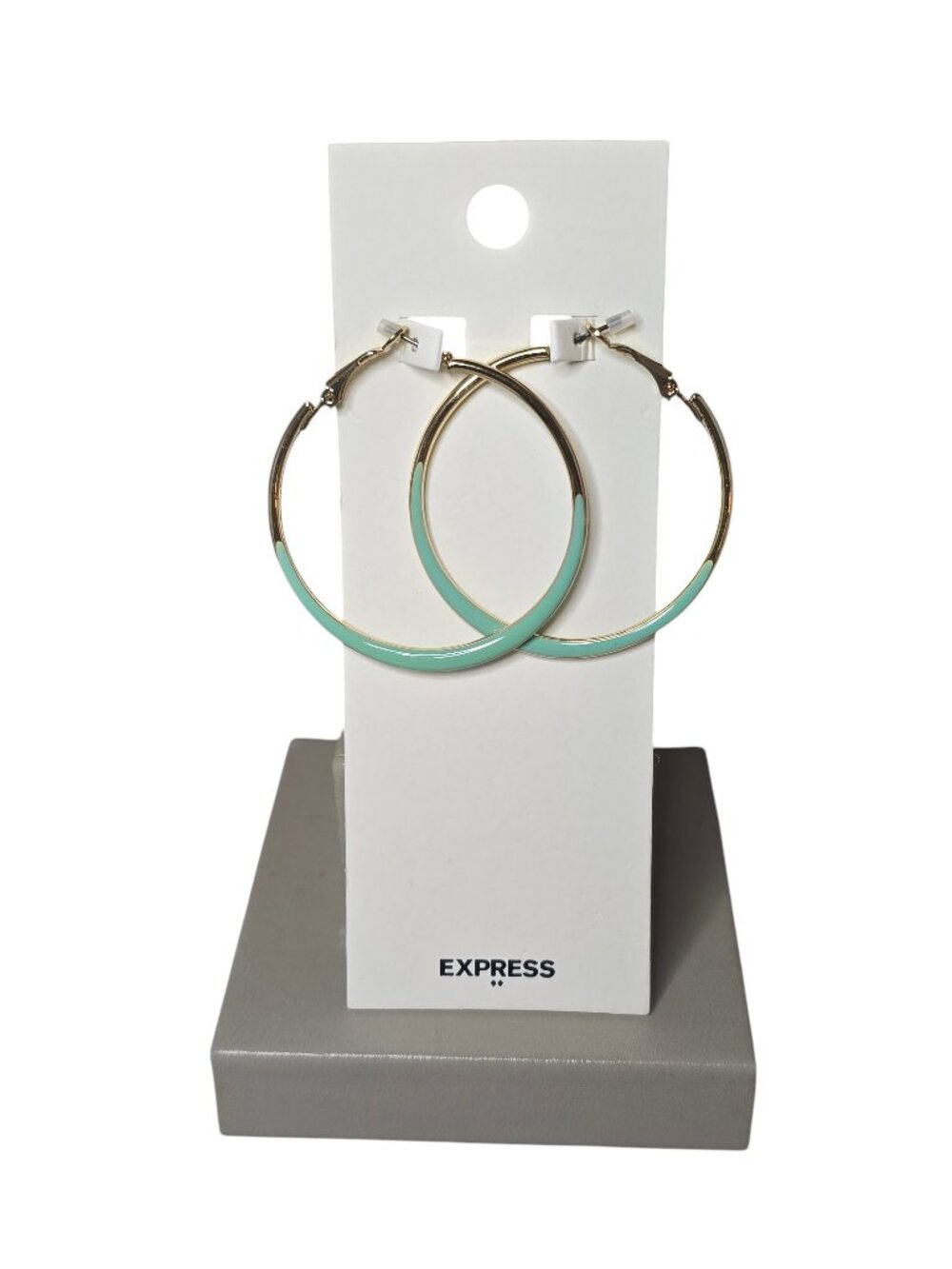 Express Women's Trendy Gold Plated Green Enamel 2" Hoop Earrings NWT